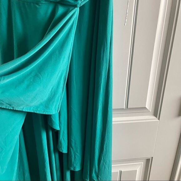 Vicky Tiel Vintage Teal Green Flutter Sleeve V-Neck Wrap Dress; SZ S; BNWT - Picture 8 of 10
